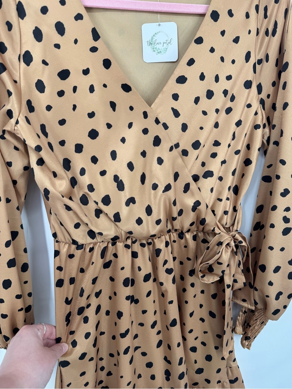Peach Love Boho Boutique Camel + Black Animal Print Tie Waist Dress Small NWT - Picture 6 of 11